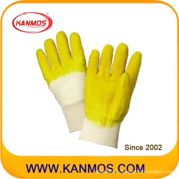 Рабочие перчатки из прорезиненной резины желтого цвета с защитой от износа (52001)